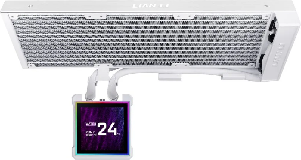 LIAN LI Hydroshift II LCD-S 360N White - Fanless AIO CPU Cooler - 3.4" Screen - 1851/1700, AM5/AM4 — εικόνα 2