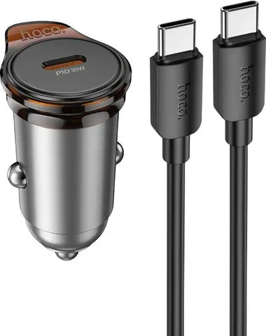 HOCO NZ16 φορτιστής ΑΥΤΟΚΙΝΗΤΟΥ, Rigorous PD30W, 1 θύρα , καλώδιο Type-C TO Type-C, γκρι