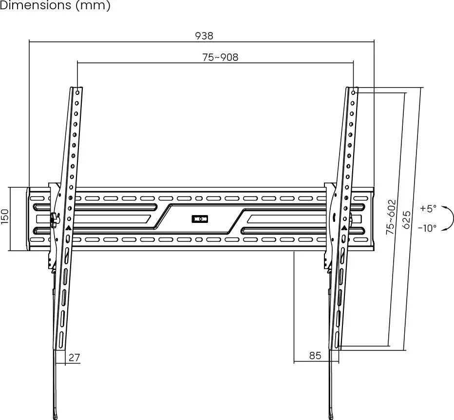 POWERTECH επιτοίχια βάση τηλεόρασης PT-1368, 43-100", έως 75kg, ρυθμιζόμενη κλίση — εικόνα 8