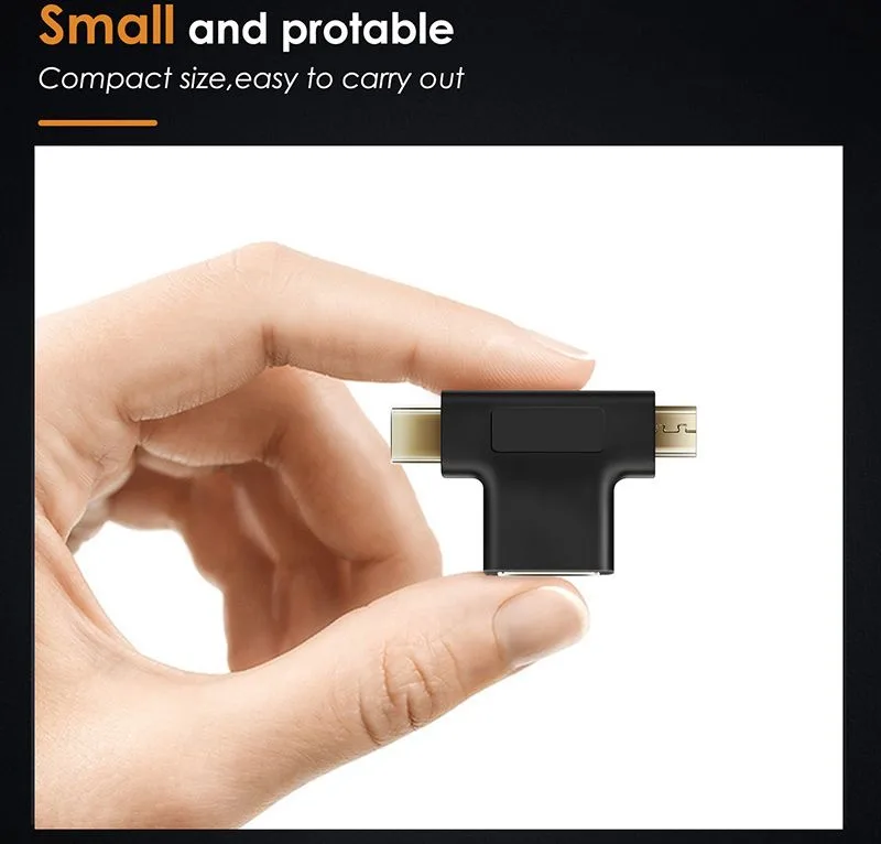 CABLETIME αντάπτορας USB σε USB-C & micro USB CT-3IN1-AB, 5Gbps, μαύρος — εικόνα 4