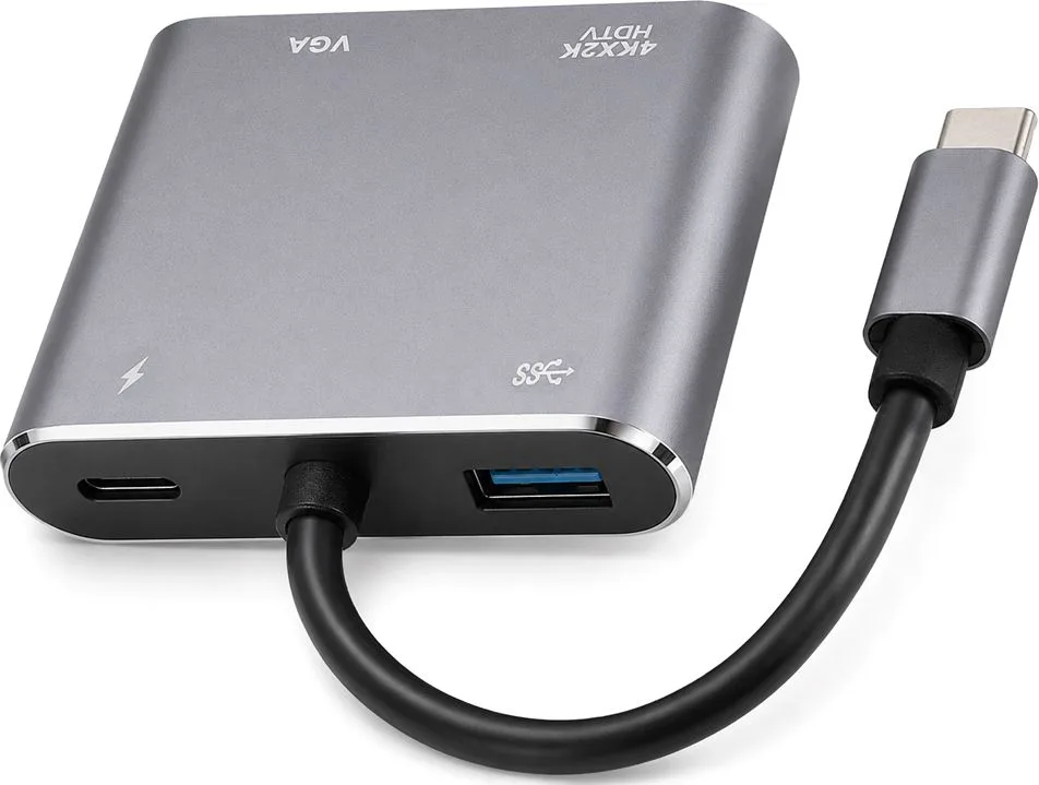 POWERTECH docking station CAB-UC101, 4 θυρών, USB-C, 4K, 100W, γκρι — εικόνα 2