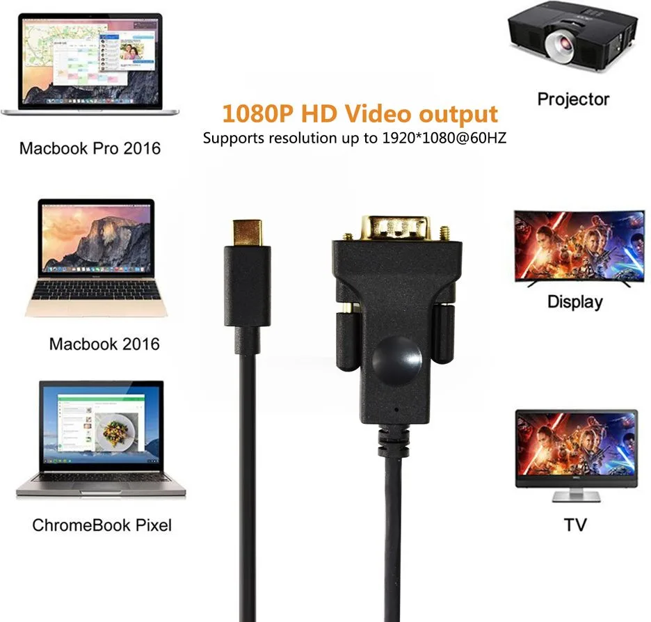 CABLETIME καλώδιο USB-C σε VGA CT-U31-CMVGA, 1080p/60Hz, 1.8m, μαύρο — εικόνα 2