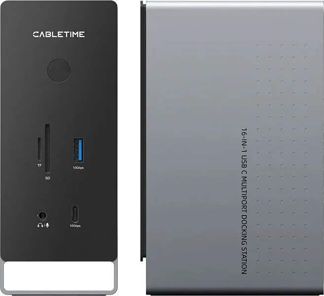 CABLETIME docking station CT-DK181-AG, 16 θυρών, USB-C σύνδεση, 100W PD, 1000Mbps, MST, γκρι — εικόνα 2