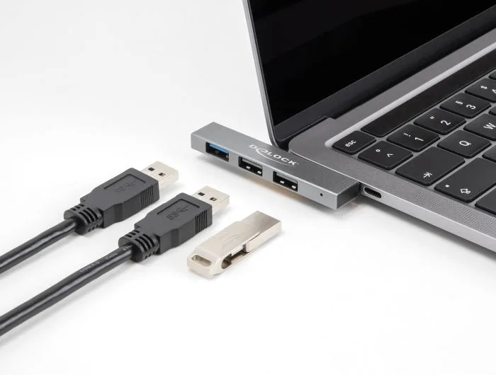 DELOCK USB hub 64274, 3x θυρών, 10Gbps, USB-C σύνδεση, γκρι — εικόνα 2