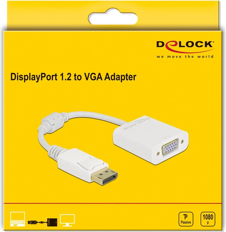 DELOCK αντάπτορας DisplayPort σε VGA 61007, Full HD, passive, λευκός — εικόνα 2