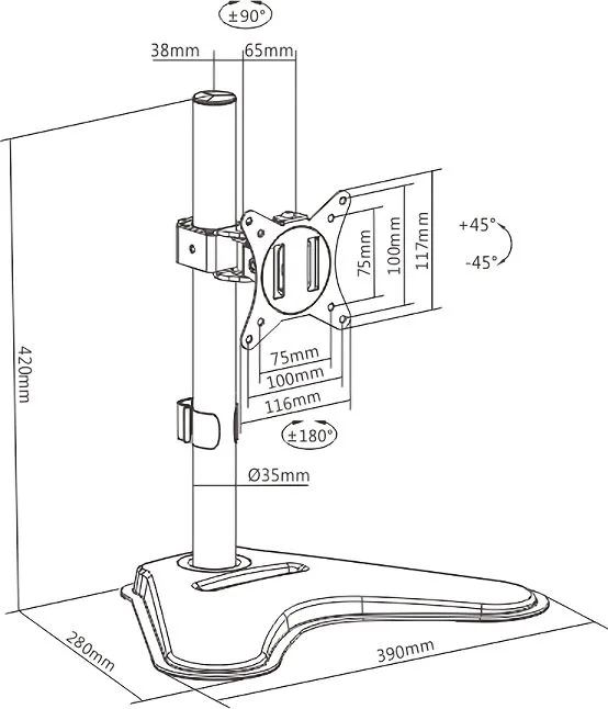 BRATECK βάση γραφείου οθόνης LDT66-T01, 17-32", έως 9kg — εικόνα 5