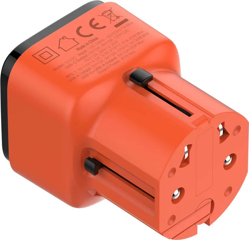 LDNIO φορτιστής τοίχου Q2420 με καλώδιο, USB/USB-C, 45W, universal πρίζα, πορτοκαλί — εικόνα 8