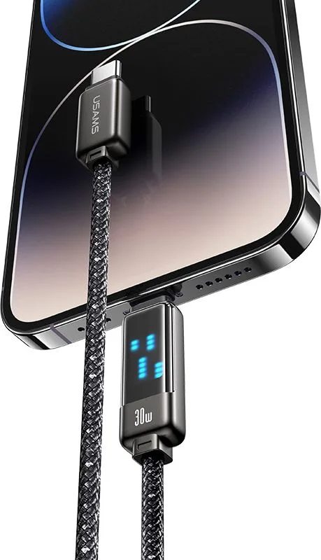 USAMS καλώδιο Lightning σε USB-C SJ743, 30W, 480Mbps, 1.2m, μαύρο — εικόνα 3