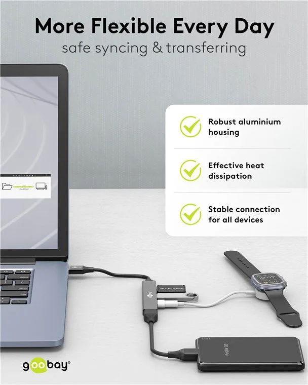 GOOBAY USB hub 74456, 4x θυρών, USB 3.2, 5Gbps, USB σύνδεση, γκρι — εικόνα 6