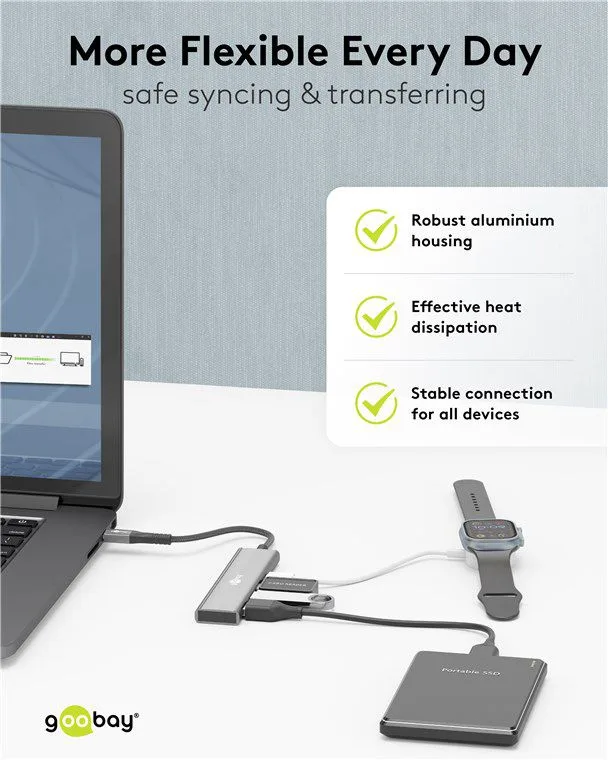 GOOBAY USB hub 76563, 4x θυρών, USB 3.2, 5Gbps, USB-C σύνδεση, γκρι — εικόνα 6