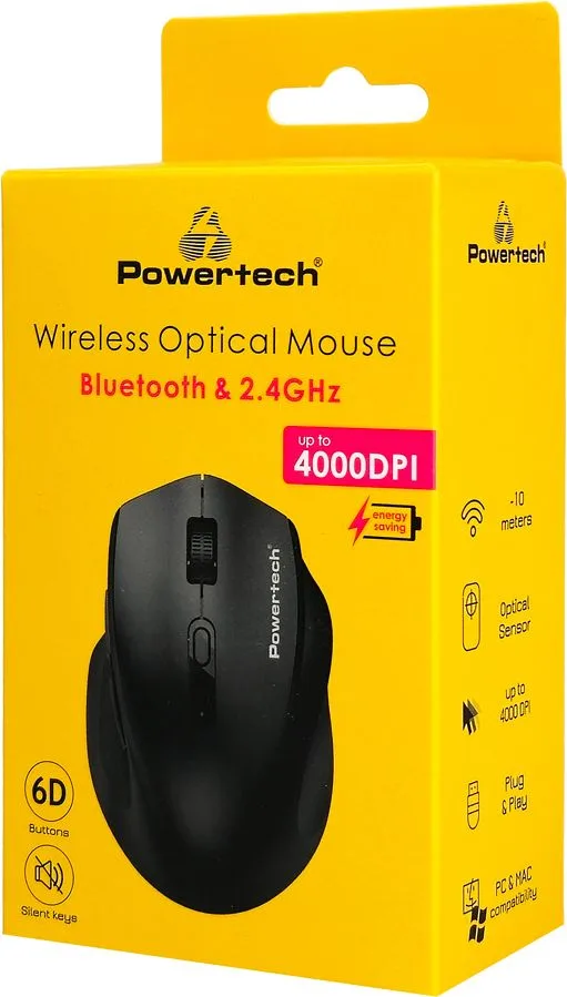 POWERTECH ασύρματο ποντίκι PT-1578, 2.4GHz & Bluetooth, έως 4000DPI, μαύρο — εικόνα 4