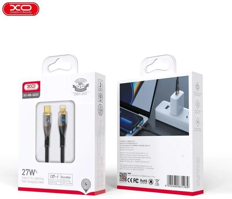 XO NB-Q223A καλώδιο φόρτισης Transparent Gold Plated Series PD ΣΕ Lightning, 27W — εικόνα 2