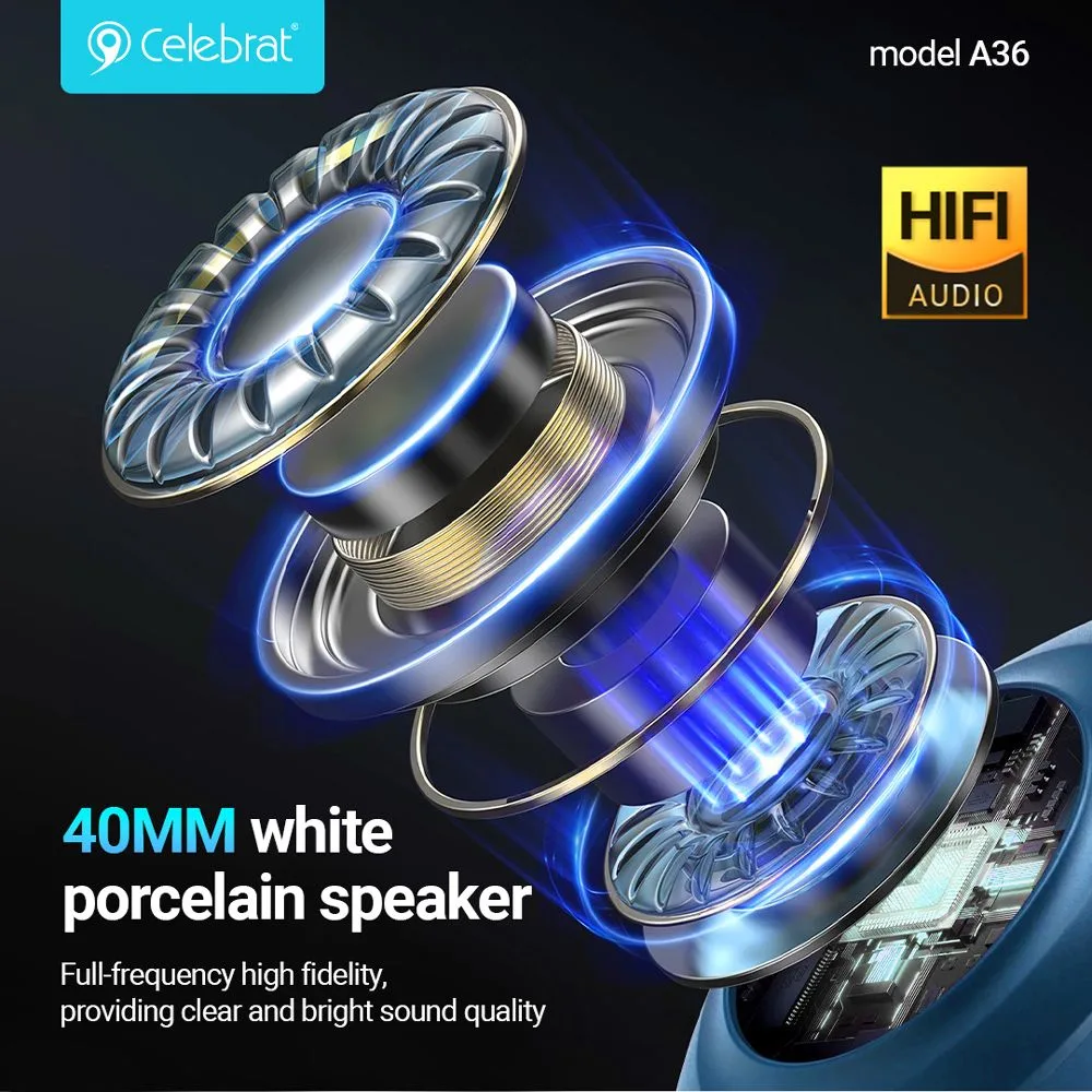 CELEBRAT headphones A36, ασύρματα & ενσύρματα, micro SD, 40mm, 250mAh, μαύρα — εικόνα 2