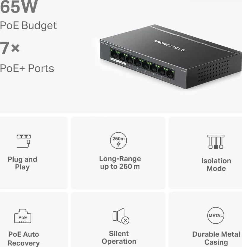 MERCUSYS Desktop Switch MS108GP, 8x 10/100/1000 Mbps, PoE+, V.1.20 — εικόνα 2