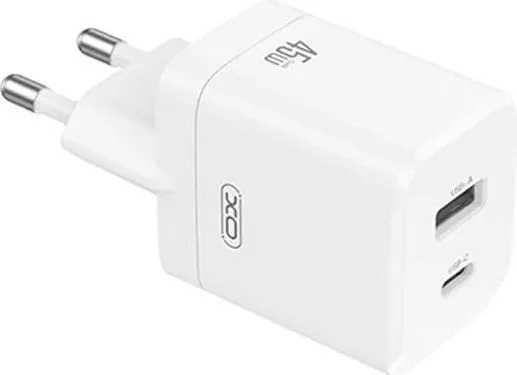 XO CE36, φορτιστής ΓΡΗΓΟΡΗΣ φόρτισης, 2 ΘΥΡΕΣ, GAN, 45W, ΛΕΥΚΟΣ — εικόνα 2