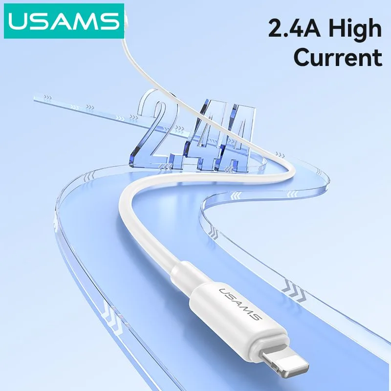 USAMS καλώδιο Lightning σε USB SJ762, 2.4A 12W, 480Mbps, 1m, λευκό — εικόνα 2