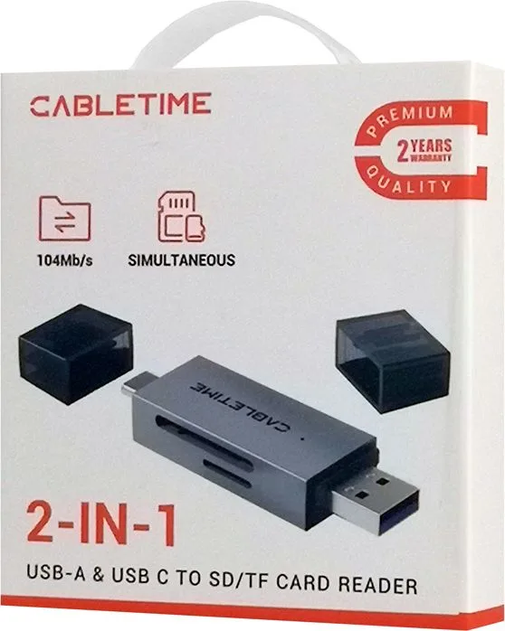 CABLETIME card reader CT-ACSD3-AG, SD/micro SD, USB/USB-C, 5Gbps, γκρι — εικόνα 3