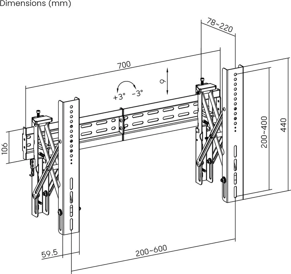 BRATECK επιτοίχια βάση τηλεόρασης LVW02E-46T, 37-70", έως 70kg, Pop-Out — εικόνα 9