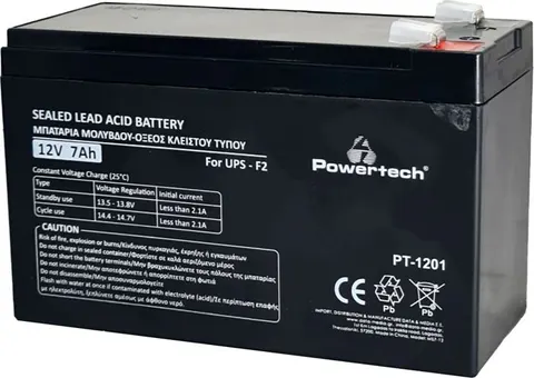 POWERTECH μπαταρία μολύβδου PT-1201 για UPS, 12V 7Ah, F2