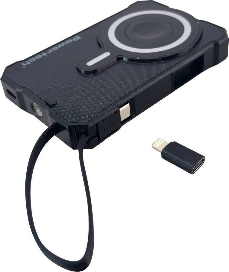 POWERTECH ηλιακό power bank PT-1505 με καλώδιο & φακό, 10000mah, magnetic wireless, 35W, μαύρο — εικόνα 3