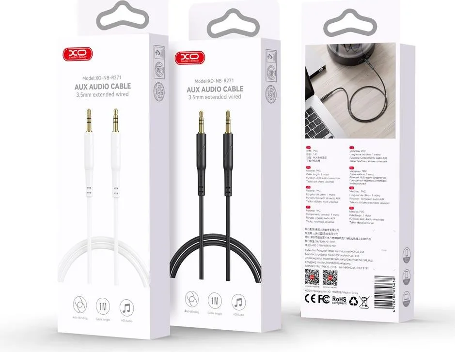 XO NB-R271 καλώδιο ήχου 3.5MM TO 3.5MM, 1M, λευκό — εικόνα 2