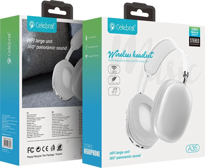 CELEBRAT headphones A35, ασύρματα & ενσύρματα, micro SD, 40mm, 200mAh, λευκά — εικόνα 6