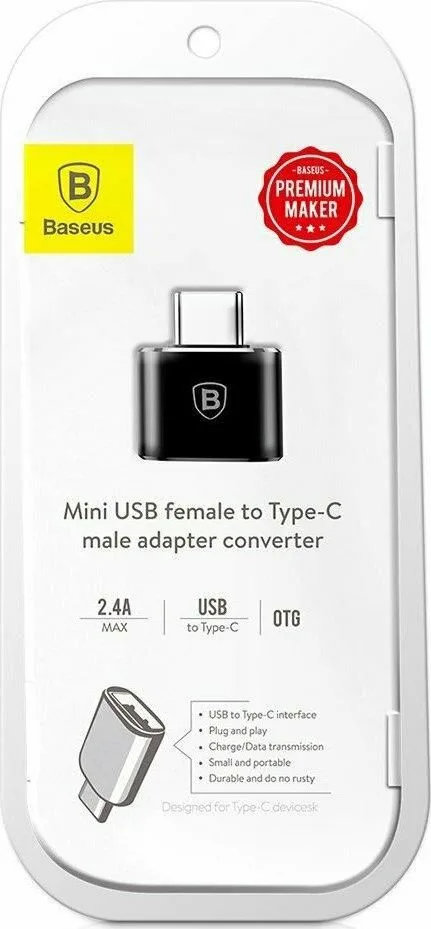 BASEUS Mini, αντάπτορας, USB ΘΗΛΥ ΣΕ Type-C ΑΡΣΕΝΙΚΟ, μαύρο — εικόνα 2