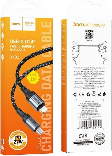 HOCO X102 καλώδιο φόρτισης PD ΣΕ Lightning, 27W, μαύρο — εικόνα 2