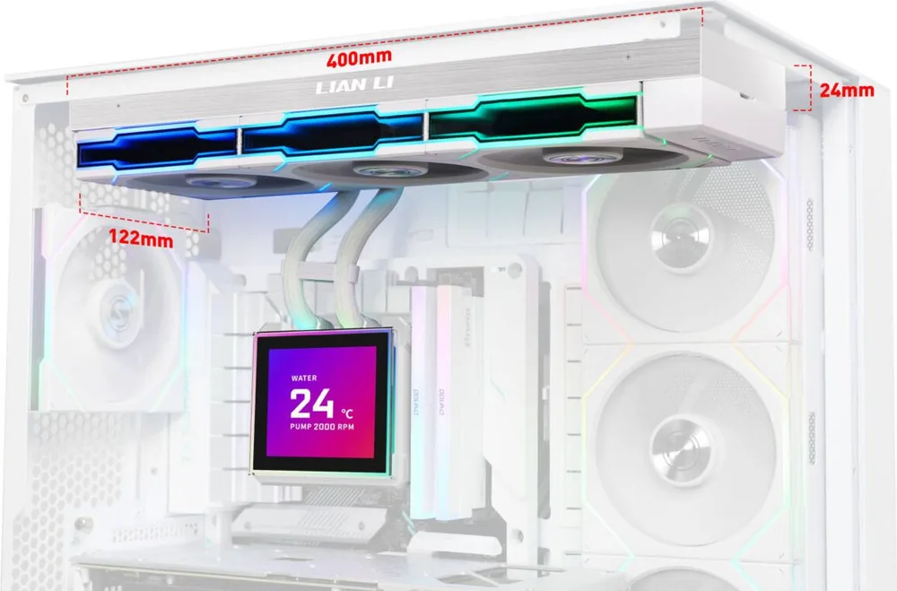 LIAN LI HydroShift II LCD-S 360 RGB TL FLEX fan White - AIO CPU Liquid Cooler with TL RGB Fans — εικόνα 5