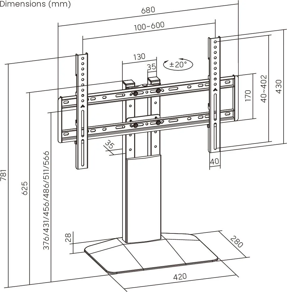 BRATECK επιτραπέζια βάση τηλεόρασης LDT03-29LD, 32-77", έως 40kg — εικόνα 7