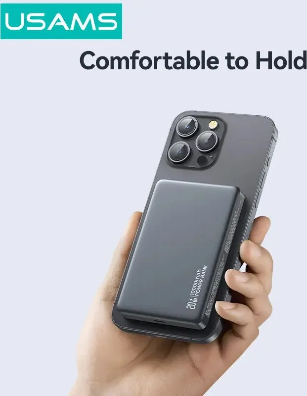 USAMS power bank CD242, magnetic wireless, USB-C έξοδος, 10000mAh, 20W, γκρι — εικόνα 5