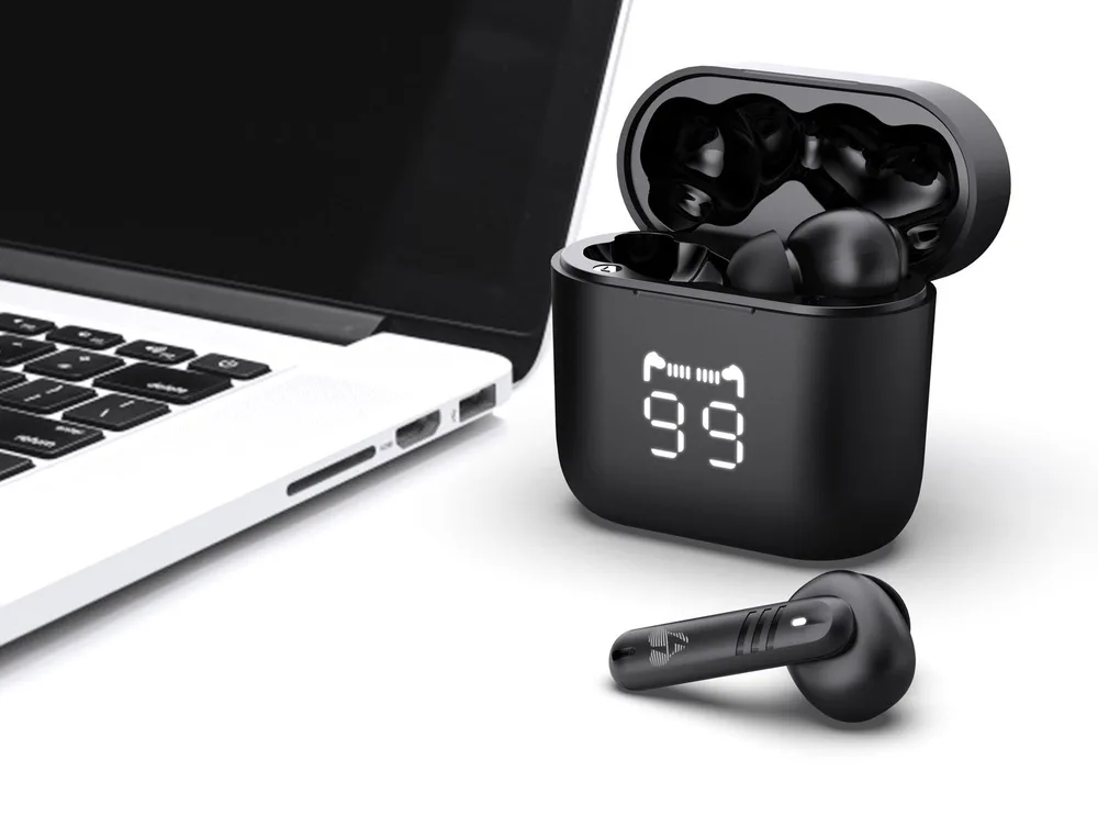 POWERTECH earphones με θήκη φόρτισης PT-1227, TWS, ENC, 30/480mAh, μαύρα — εικόνα 6