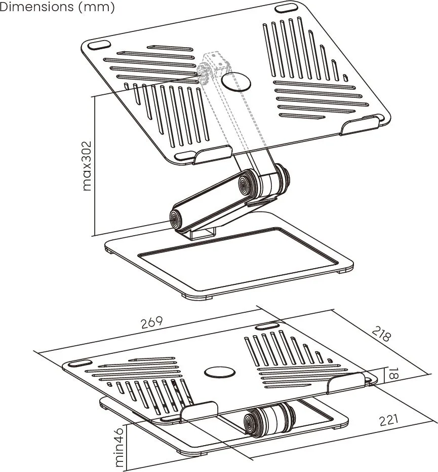BRATECK μεταλλική βάση για laptop LPS09-02, 11~17", foldable, γκρι — εικόνα 7