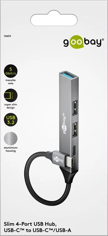 GOOBAY USB hub 74459, 4x θυρών, USB 3.2, 5Gbps, USB-C σύνδεση, γκρι — εικόνα 8