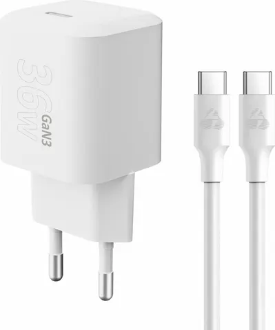 POWERTECH φορτιστής τοίχου PT-1350 με καλώδιο, USB-C, 36W, GaN, λευκός