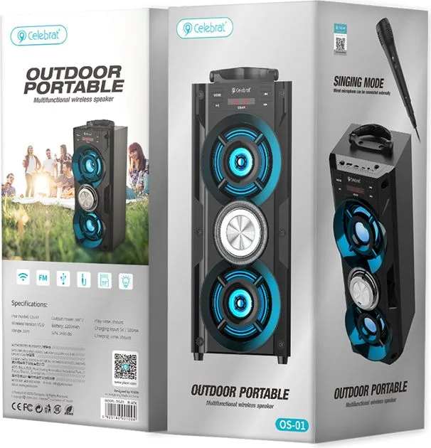 CELEBRAT φορητό ηχείο OS-01, 10W, 1200mAh, Bluetooth, FM, LED, μαύρο — εικόνα 5