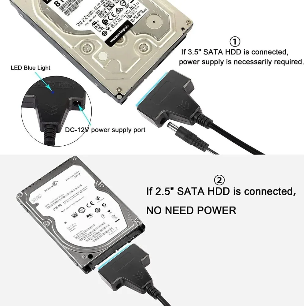 POWERTECH καλώδιο σύνδεσης HDD/SSD CAB-U163, 2x USB σε SATA, DC, 5Gbps — εικόνα 3