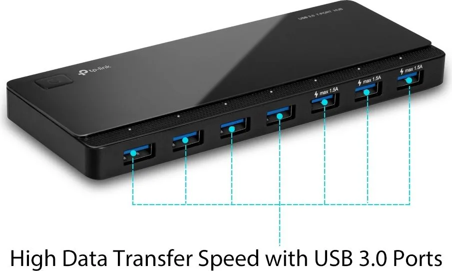 TP-LINK USB hub UH700, 7x θυρών, 5Gbps, 5V/1.5A, USB σύνδεση, μαύρο — εικόνα 3