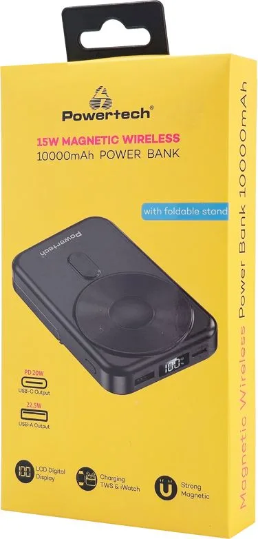 POWERTECH power bank με οθόνη PT-1416, 10000mah, magnetic wireless, 22.5W, μαύρο — εικόνα 4