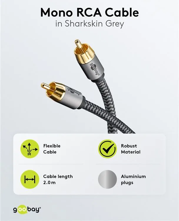 GOOBAY καλώδιο ήχου RCA σε RCA 65296, 2m, μαύρο/ασημί — εικόνα 4