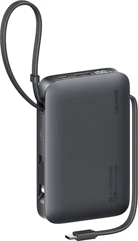 USAMS power bank CD228 με 2x καλώδια, 2x θύρες εξόδου, 10000mAh, 20W, γκρι