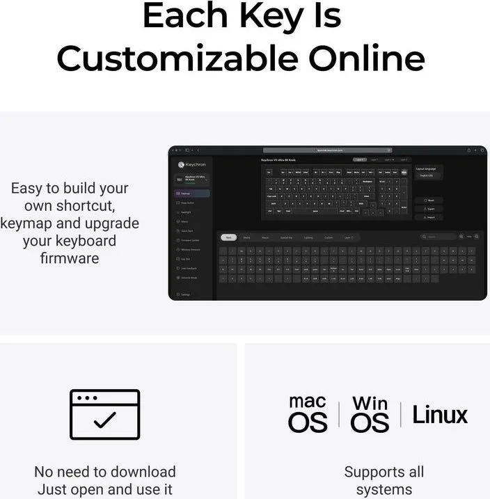 Keychron V5 Ultra (V5U-D4) QMK/VIA 8K Wireless Custom Mechanical Keyboard Banana Switch RGB 96% US — εικόνα 7