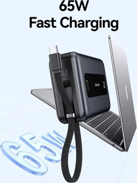 USAMS power bank CD243 με καλώδιο USB-C, 2x θύρες εξόδου, 20000mAh, 65W, γκρι — εικόνα 5