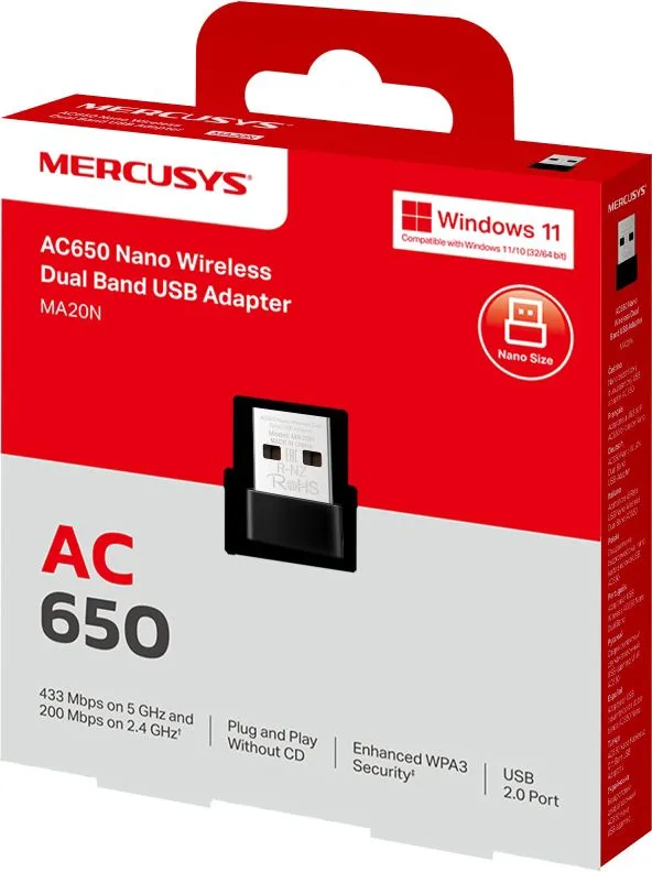MERCUSYS ασύρματος USB αντάπτορας δικτύου MA20N, 650Mbps AC650, Ver 1.0 — εικόνα 8