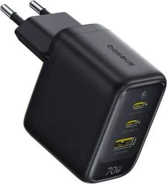 BASEUS Enerfill FE22, φορτιστής τοίχου, 2X Type-C + 1X USB-A, 70W, Cosmic Black — εικόνα 2