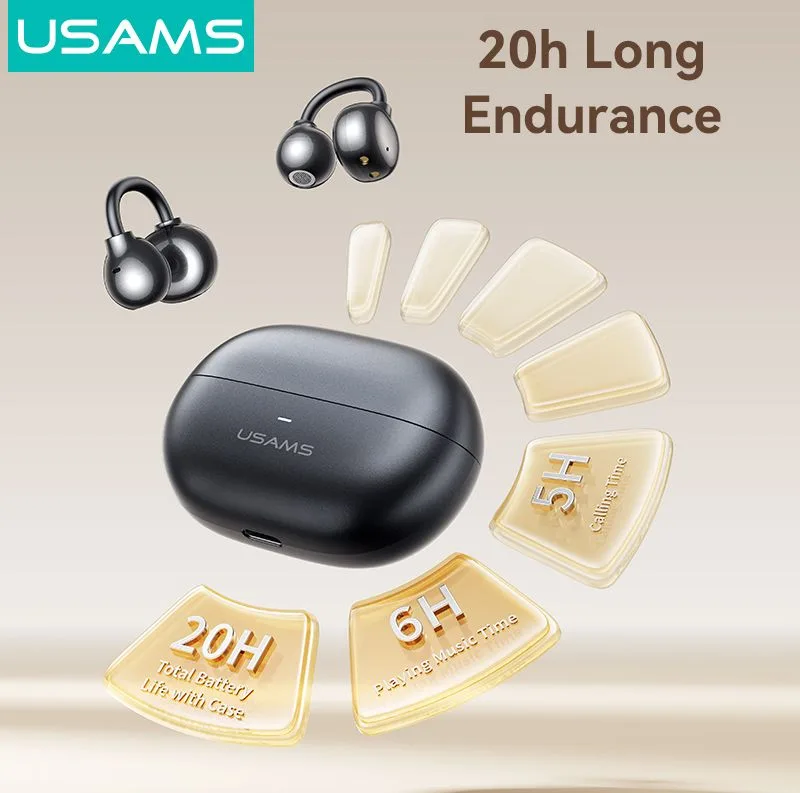 USAMS earphones με θήκη φόρτισης Echo R02, OWS, Φ11mm, 50/300mAh, μαύρα — εικόνα 5