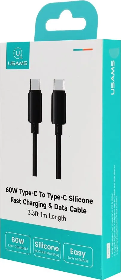 USAMS καλώδιο USB-C SJ787, σιλικόνης, 60W, 480Mbps, 1m, μαύρο — εικόνα 7