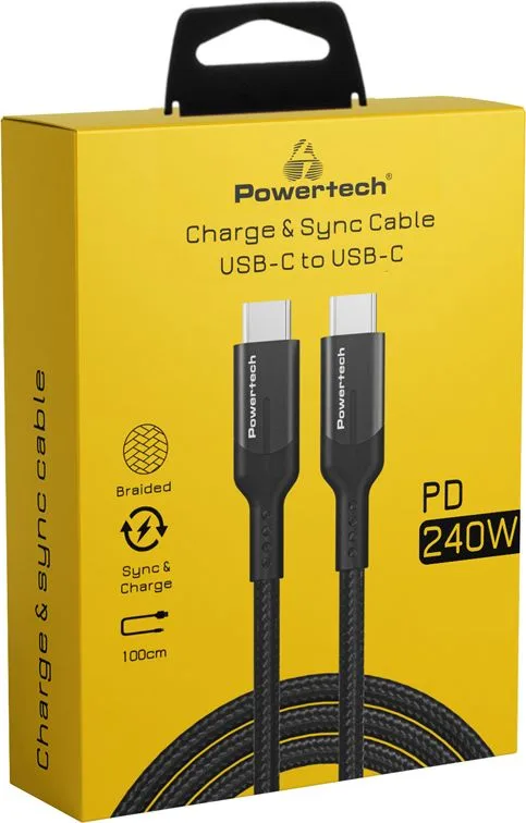 POWERTECH καλώδιο USB-C PTR-0140, PD 240W 5A, copper, 1m, μαύρο — εικόνα 2
