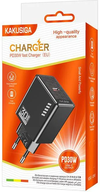 KAKUSIGA φορτιστής τοίχου KSC-1241, USB-C, 30W, μαύρος — εικόνα 3