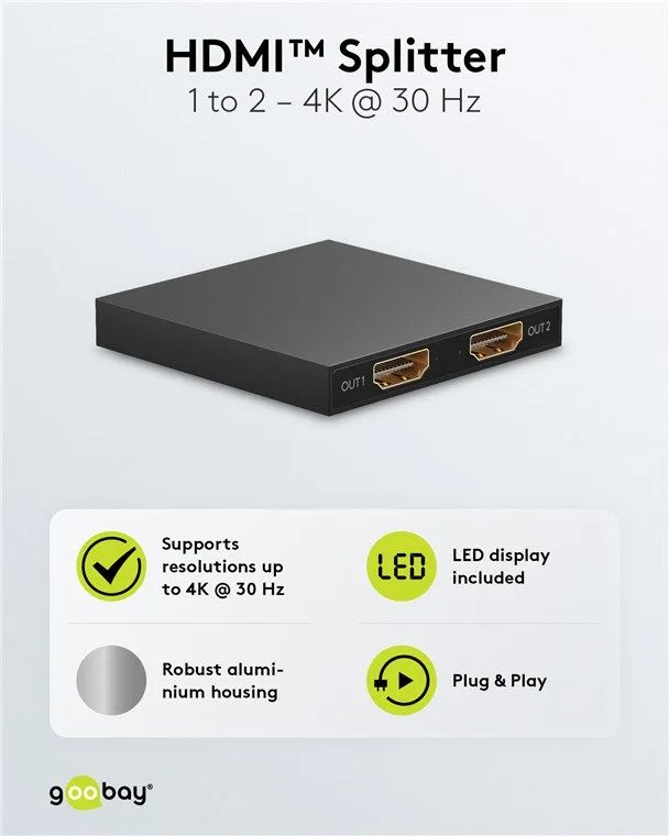 GOOBAY HDMI splitter 58480, 2 σε 1, 4K/30Hz, μαύρο — εικόνα 4